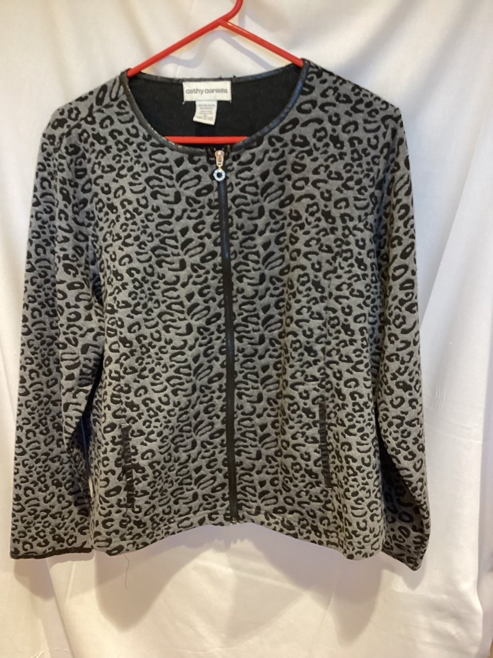 Cathy Daniels Black and Grey Leopard Zip Jacket